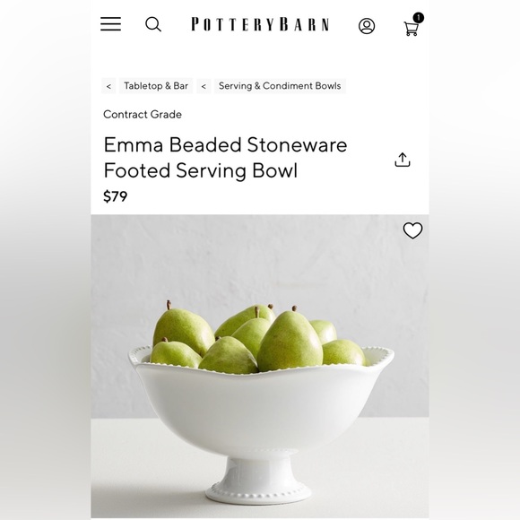 Pottery Barn Other - Pottery Barn Emma Beaded Stoneware Footed Serving Bowl, LIKE NEW